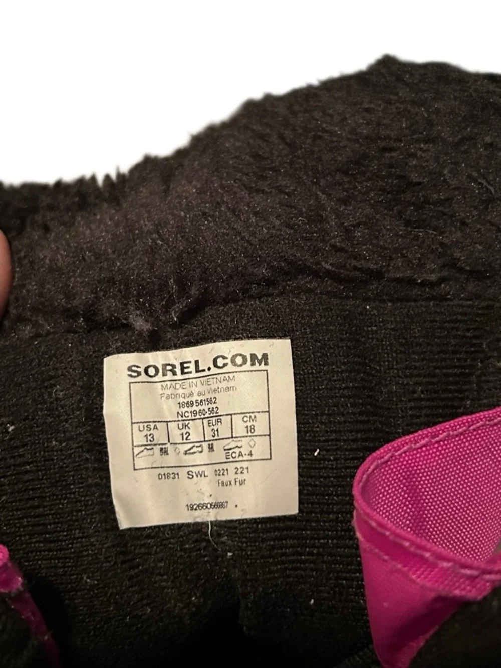 Sorel Snow Commander Kids' Winter Boots Fuchsia Black Fleece Sherpa Lining 13